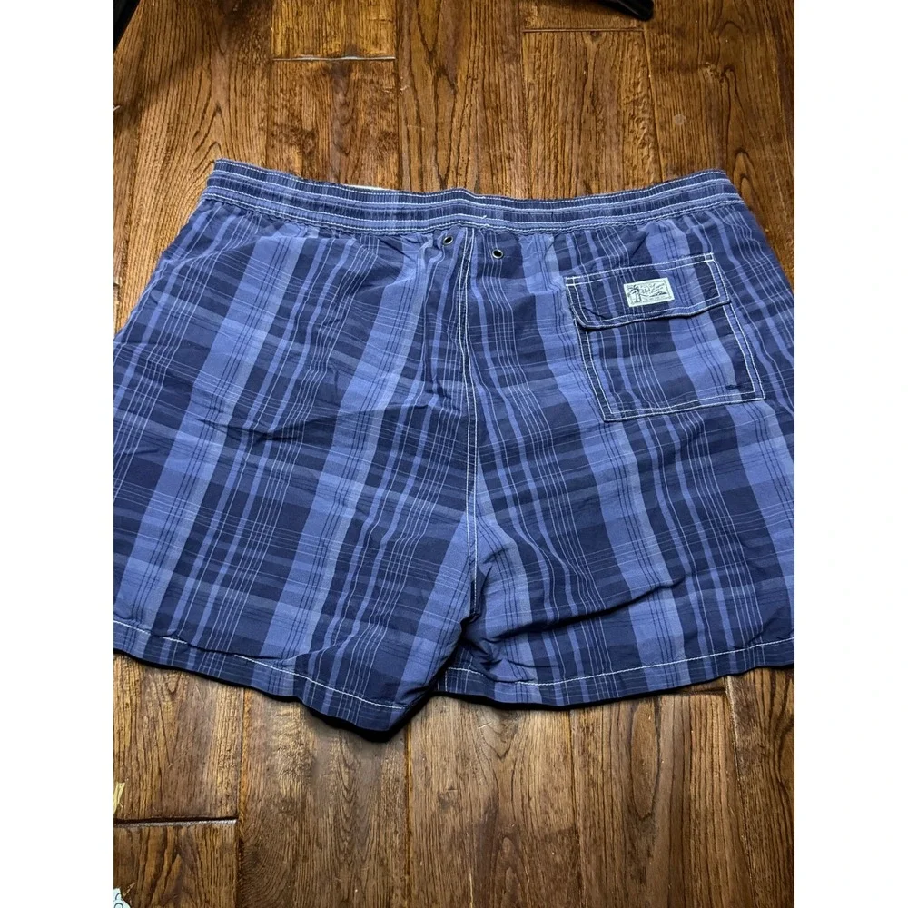 Polo Ralph Lauren Mens Blue Plaid Swim Trunks XXL Mesh‎ Lined Board Shorts